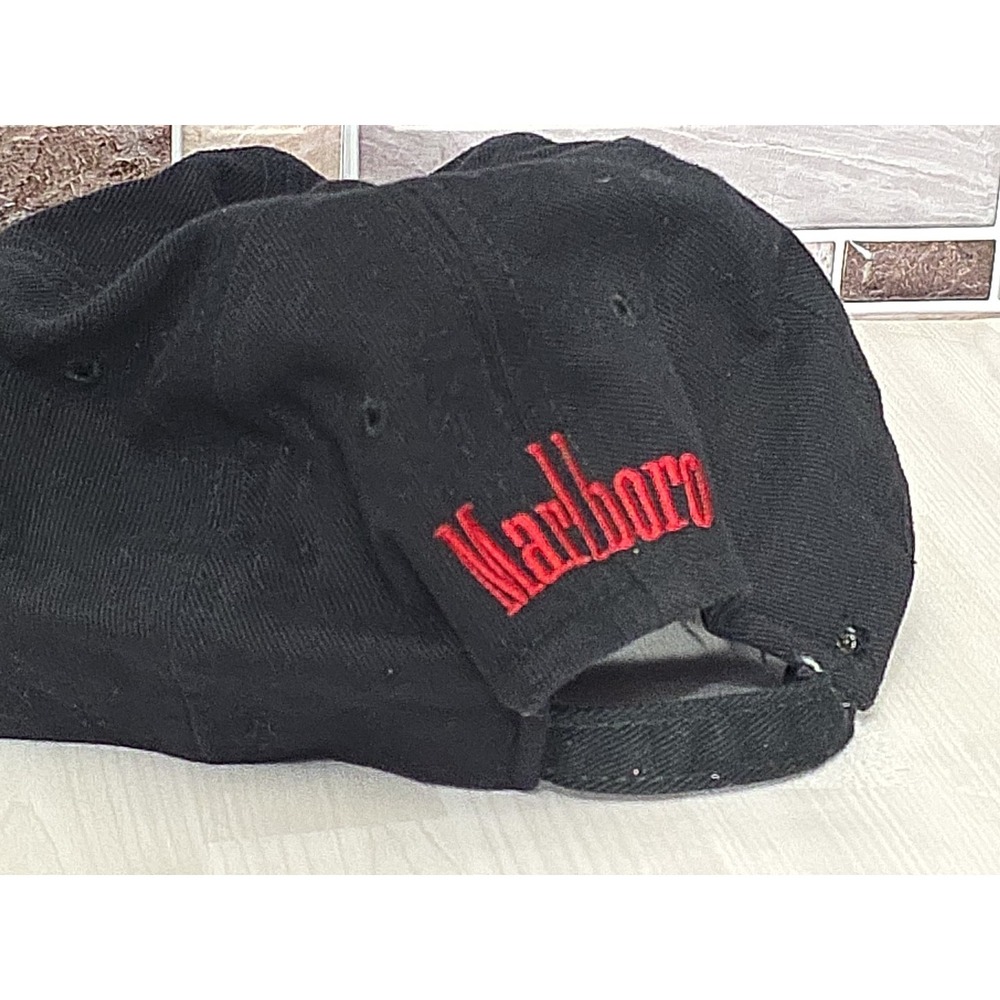 Vintage 90s Black Red Strapback Hat Cowboy Cigarette Brand Men's Ball Cap - Picture 14 of 16